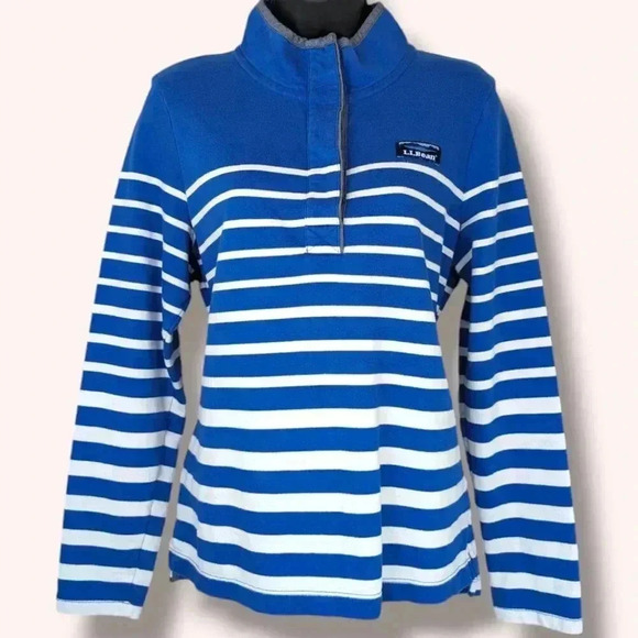 L.L. Bean Blue and White Striped Sweatshirt - Picture 1 of 5
